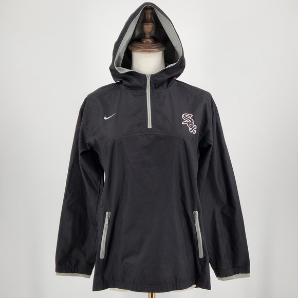Chicago White Sox Nike 1/4 Zip Windbreaker Jacket Hooded Medium Black MLB - Picture 1 of 11